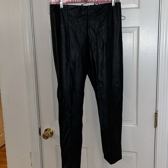 LYSSE size XL black faux leather lined leggings - Picture 1 of 9